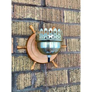 Vintage MCM Nautical Brass Plated Wood Desk Lamp